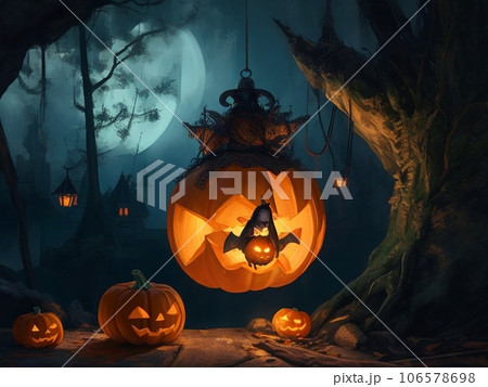 ハロウィンのかぼちゃと黒いカボチャ