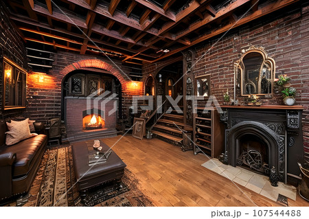 Comfortable Armchair with Warm Lighting, Crackling Fireplace and