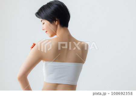 Slim Sport Girl Front Tanned Body in White Underwear Doing