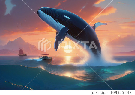 ザトウクジラ 夕焼け クジラ 海の写真素材 - PIXTA