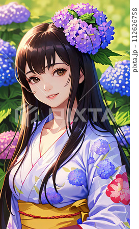 人物 女性 着物 紫陽花のイラスト素材 - PIXTA