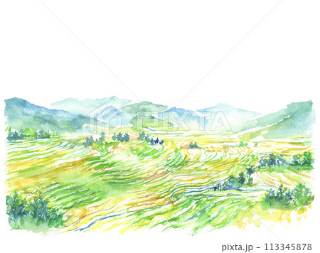棚田 風景 水彩 水彩画の写真素材 - PIXTA