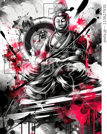 西遊記観音菩薩#水墨 アートポスター オリジナルイラスト作品 観音菩薩 京都 像 水墨画のイラスト素材 - PIXTA