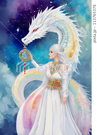 開運絵画 瀬織津姫様 白龍 蓮の花 龍神様 水の神 金箔 24金 絵画