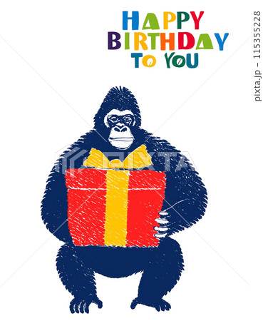 ゴリラ 誕生日 ハッピーバースデー イラストの写真素材 - PIXTA