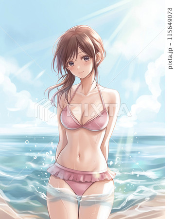アニメスタイル 女性人物画 水着 ビキニ ビキニ姿 アニメ アニメーションの写真素材 - PIXTA