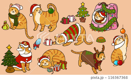 12月 クリスマス サンタクロース 猫のイラスト素材 - PIXTA