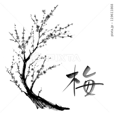 筆文字 水墨画 木 花のイラスト素材 - PIXTA