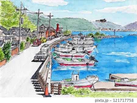 水彩画 港の風景 2022年 作成