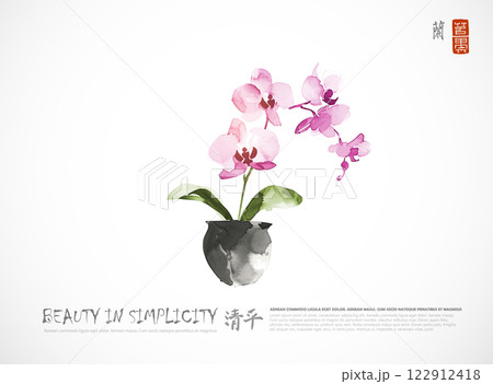 花 植物 水墨画 胡蝶蘭の写真素材 - PIXTA