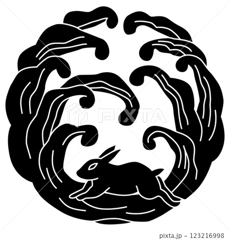 丸に波兎 金焼物 家紋 丸に波兎金焼物家紋