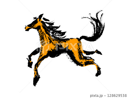 版画　馬駆ける 水彩画のスプラッシュから抽象的な駆ける馬。塗料のイラスト