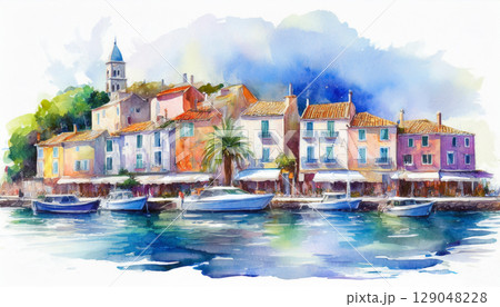 水彩画　イタリアの街並み イタリアの街 水彩画 風景画のイラスト素材 [122409878] - PIXTA
