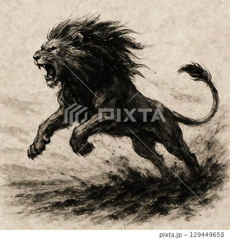 ライオン 獅子 墨絵 水墨画の写真素材 - PIXTA