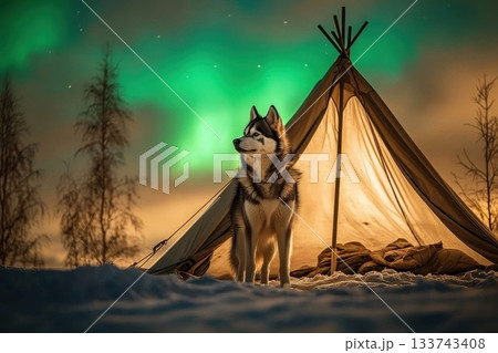 おおかみ オオカミ 狼 オーロラの写真素材 - PIXTA