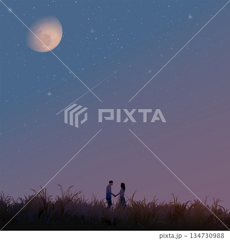 夕焼け 夕日 カップル シルエットのイラスト素材 - PIXTA