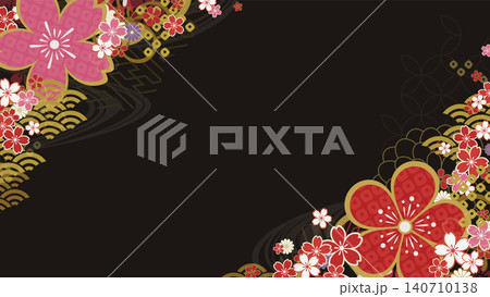 和柄 黒 桜 背景のイラスト素材 - PIXTA