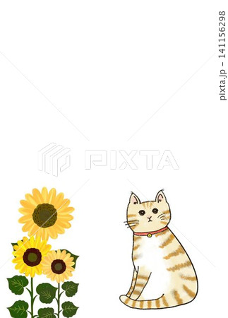 猫 動物 ひまわり 向日葵のイラスト素材 - PIXTA