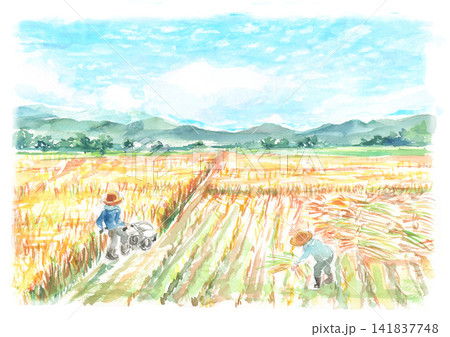 風景画 農作業の人々 農作業風景のイラスト素材 - PIXTA
